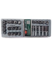 Головки Е-профиль, насадки TORX, Spline, набор 32пр., 1/2" (Е10-Е24, Т50-Т70, М5-М16) в лотке ROCK FORCE  (T4322)