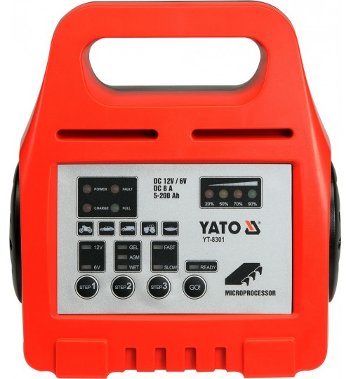 Электронное зарядное устройство (6/12V; 8A; 5-200Ah) YATO (YT-8301)